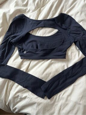 Lululemon Navy Long Sleeve Open-Back Crop Top